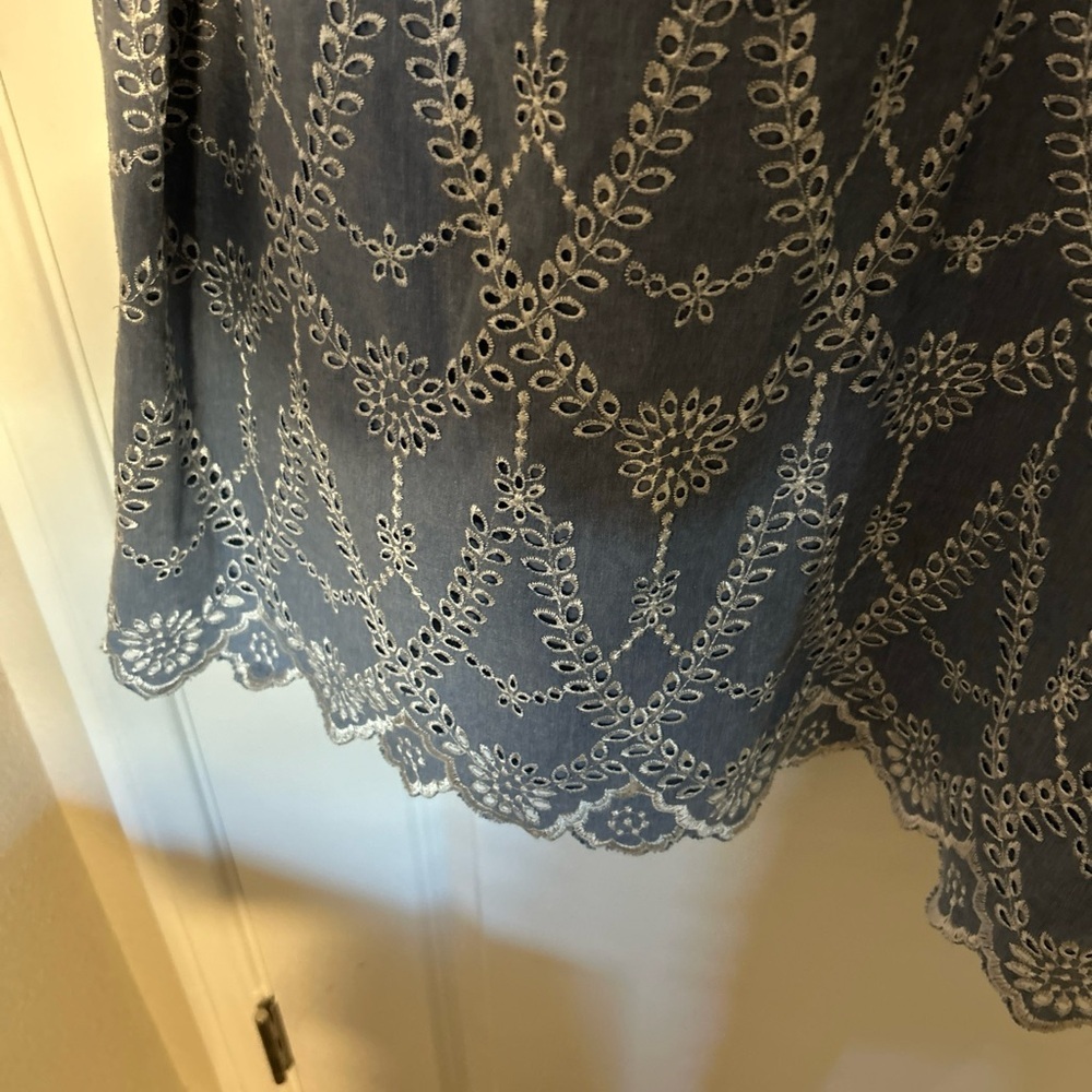 Jessica Howard Size 20 W Off Shoulder Denim Eyelet Dress - Picture 6 of 7